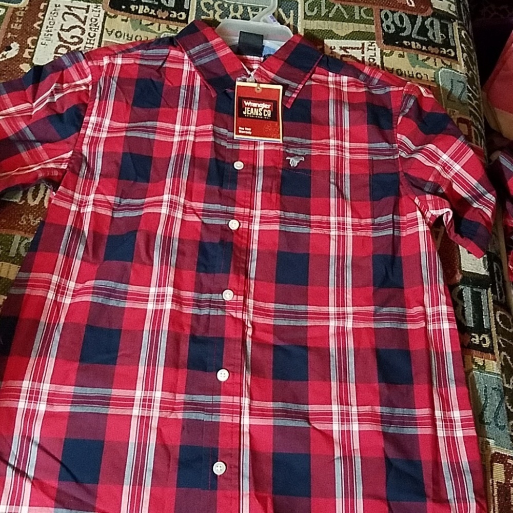 Wrangler Jean Co Boys Button Down Plaid Shirt New